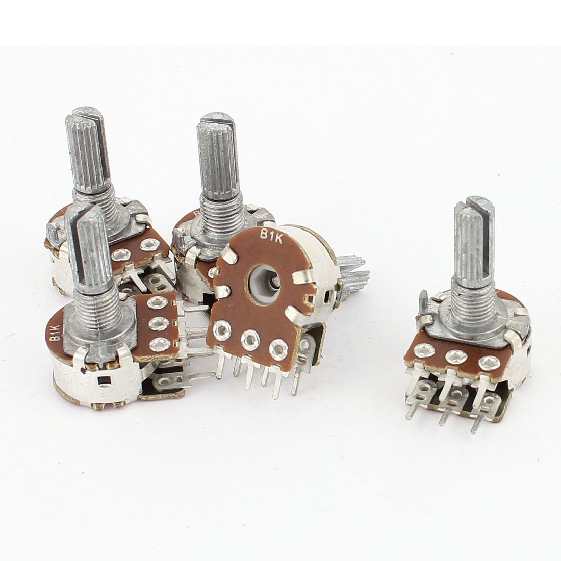 Sourcingmap A15061800ux0382 5 Piece B1K Type B 1K Ohm 6 Terminal Dual Linear Rotary Taper Potentiometer 20mm Length Shaft