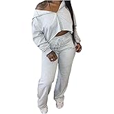 Verdusa Women's 2 Piece Outfit Zip Up Cropped Hoodie with Sweatpants Comfiest Airport Outfits