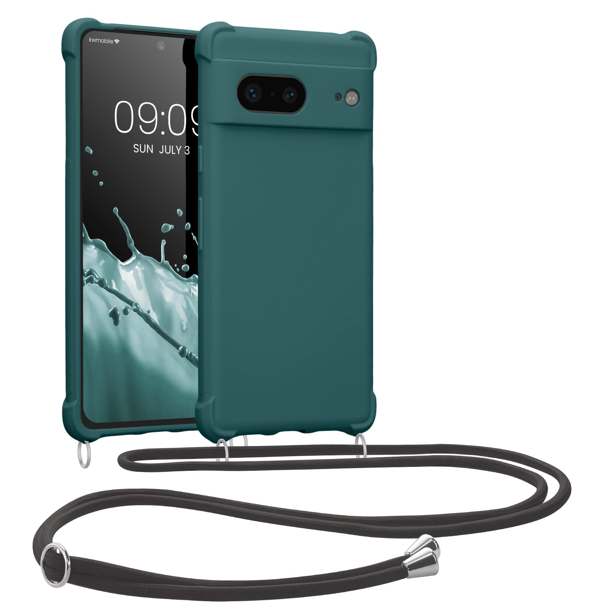 kwmobile Crossbody Case Compatible with Google Pixel 7 Case - TPU Silicone Cover with Strap - Petrol — image 1