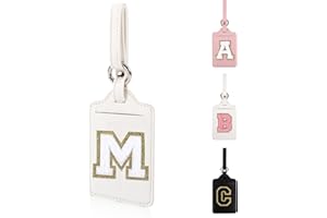 XSUIOY Personalized Initial Luggage Tags for Suitcases, Leather Chenille Letter Cute Luggage Tags with Privacy Name Card, Embroidered Travel Bag Backpack Tags Gifts for Women Kids Girls Teens(White-M)