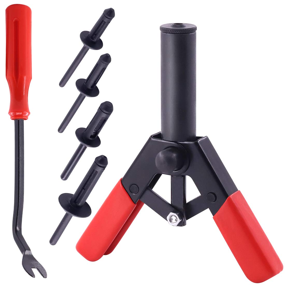 GLARKS 42Pcs Plastic Rivet Gun Set, Fastener Removal Tool and Universal Pop Rivet Assortment Set for installing and Removing Car Door Panel and Upholstery Clips
