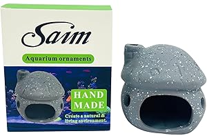 Saim Aquarium Decorations Mushroom House Ceramic Cave, Betta Fish Hideout Breeding Mushroom Cave Fish Tank Ornaments for Amano Shrimp Cichlid Bonsai to Play, Hide and Rest - Grey