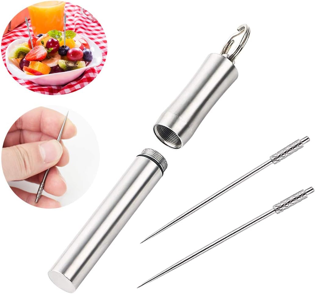 Toothpick Holder with 2pcs Titanium Toothpicks, Decorative Portable