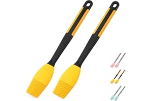 TUYOTUE Silicone Basting Pastry Brush - 2Pcs Extra Long Silicone Basting Brush for Grilling,Heat Resistant Brushes Spread Oil Butter Sauce Marinade for Cooking Baking BBQ,2inch Wide (Yellow 2)