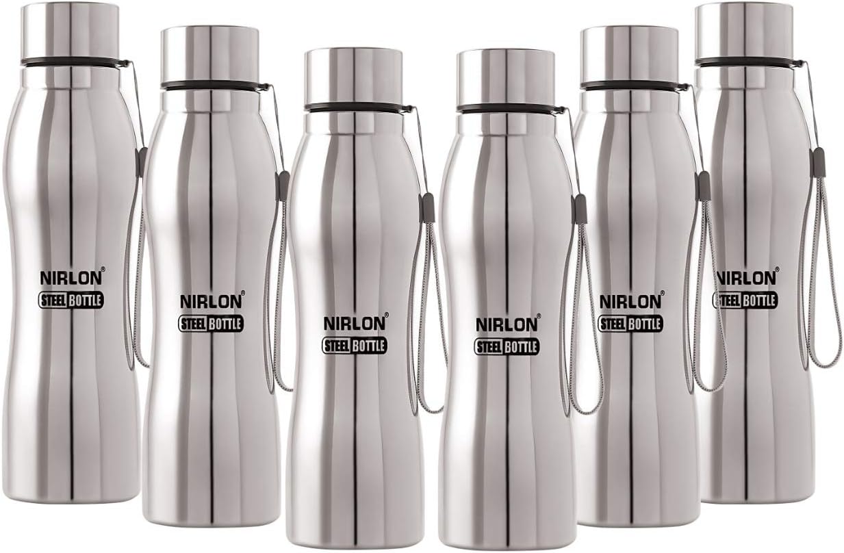NIRLON Stainless Steel Water Bottle, 1000ml, set of 6, Silver Amazon