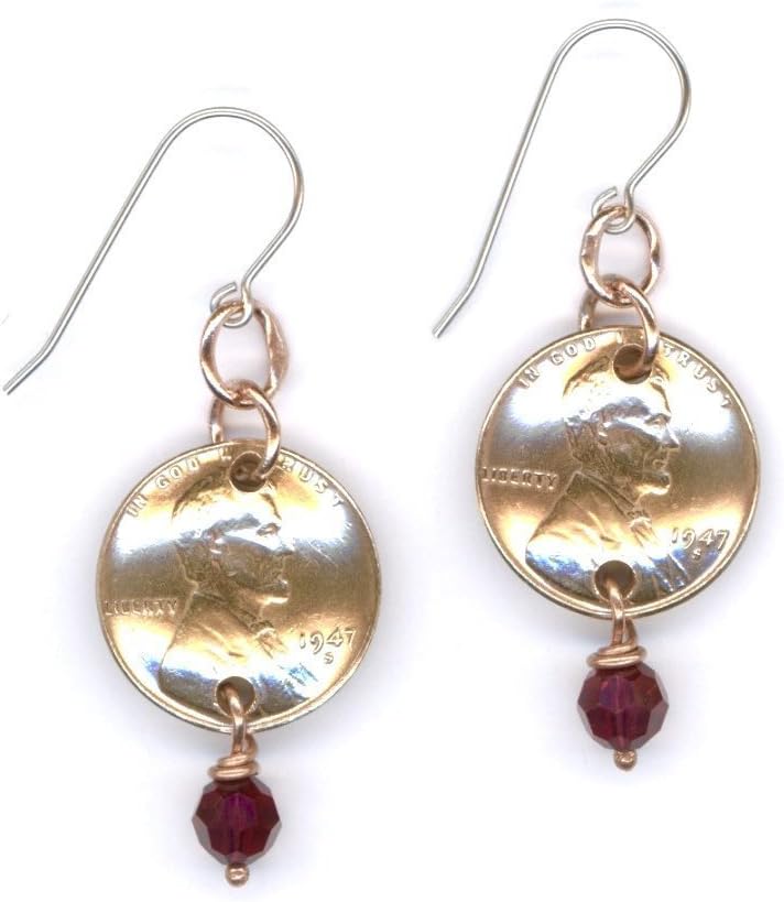 71st Birthday Gifts 1947 Penny Earrings Gift Ideas for Women Garnet Red Beads January Birthstones