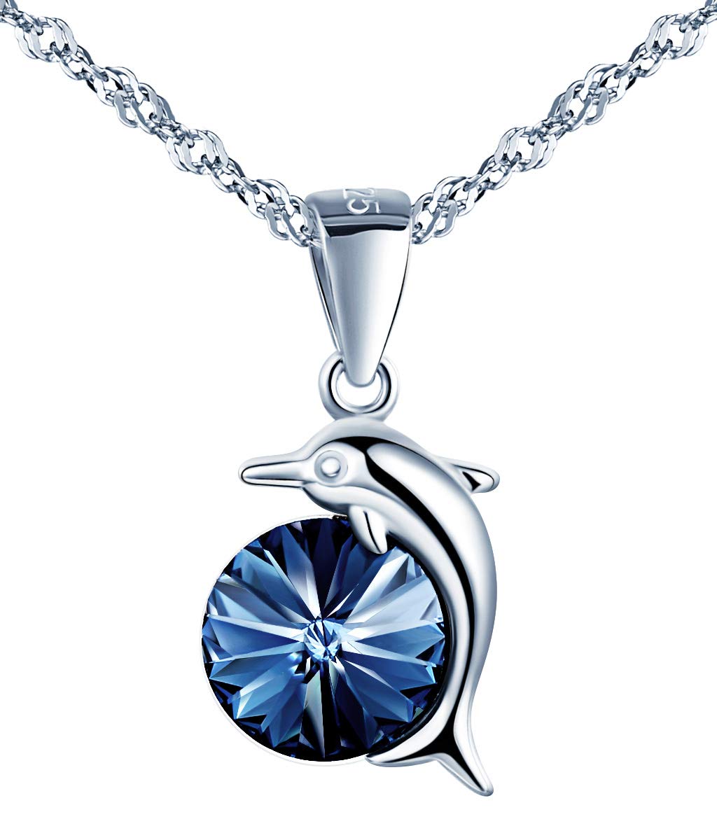 MicVivien ladies sterling silver blue crystal dolphin pendant necklace for women girls