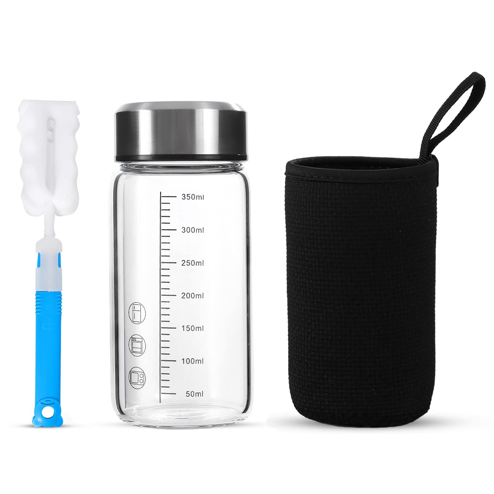 Photo 1 of 12Oz Small Glass Water Bottle with Lid and Sleeve,0.15in/3.8mm Thick Glass Shaker Bottles for Protein Mixes,Juicing,Smoothies, Infused Water,Beverage,Wide mouth Reusable Sports Nutrition Shaker