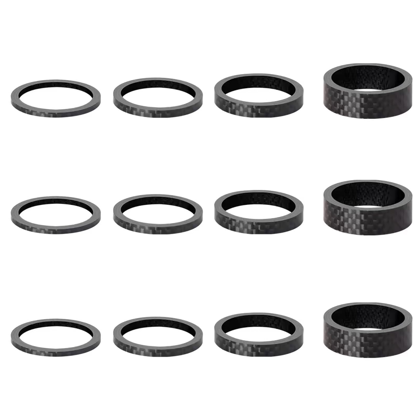 Azarxis Bicycle Headset Spacer 12 Pcs Bike Handlebar Stem Spacers Set Fit 28.6cm Stem for MTB BMX Mountain Road Bikes Cycling 2mm 3mm 5mm 10mm (Set02-12 pcs (Carbon Fiber))