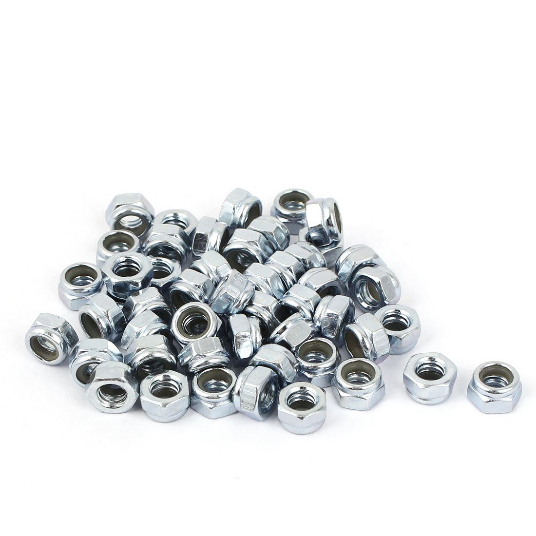 sourcingmap Hex Lock Nuts - 3/16"-24 Carbon Steel Nylon Insert Self-Locking Nuts for Fasteners, 50Pcs Silver Tone
