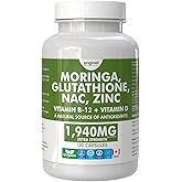 6-in-1 Pure Moringa with NAC, Glutathione, Zinc, Vitamin B-12, and Vitamin D | 1940mg Daily Supplement Dose | 120 Capsules 60