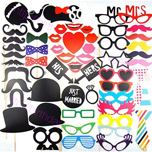 Photo Booth Props 58 piece DIY Kit for Wedding Party Reunions Birthdays Photobooth Dress-up Accessories