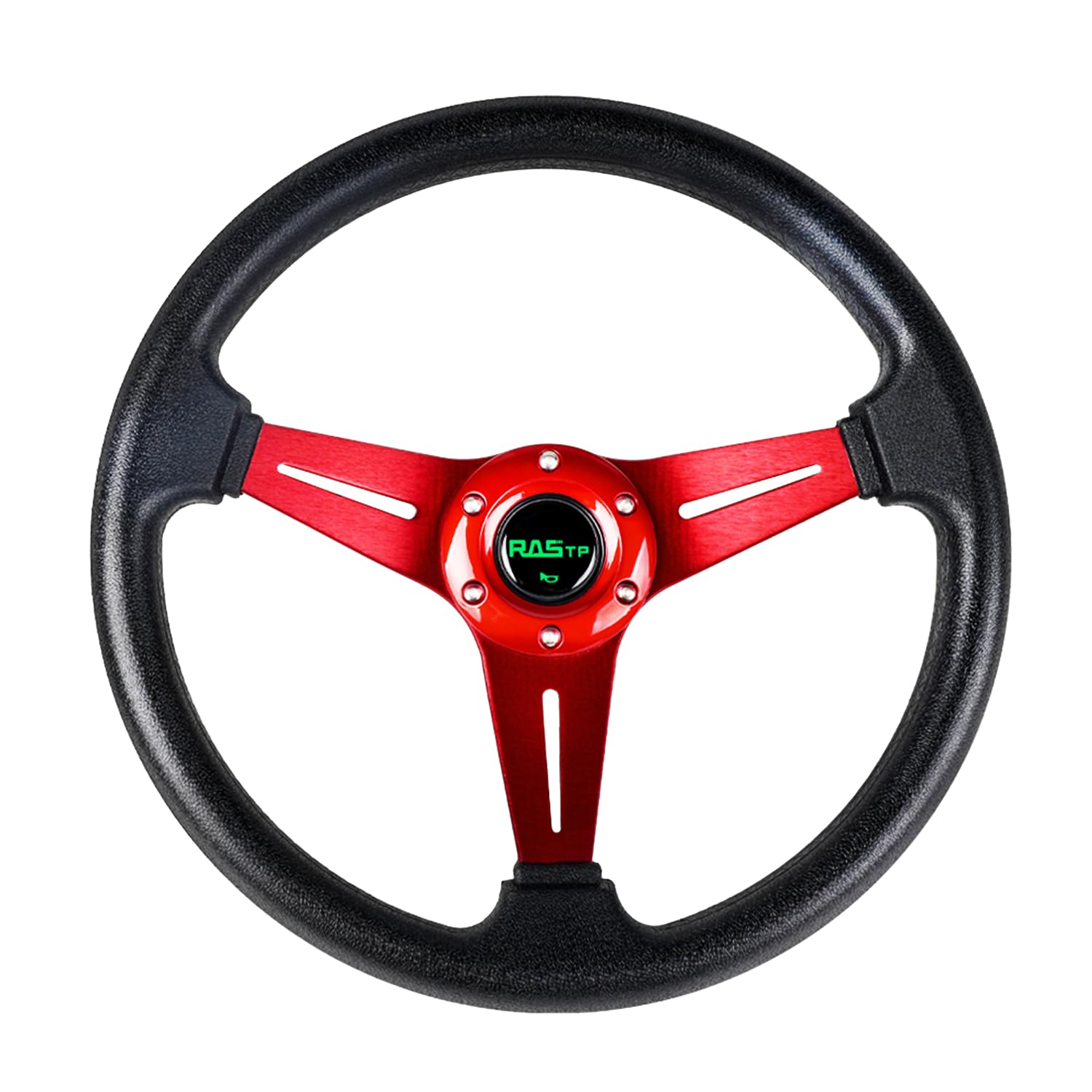 Photo 1 of ***MISSING HARDWARE///COSMETICS***
RASTP Universal Racing Steering Wheel 13.8”/350mm 6 Bolts Grip Vinyl Leather & Aluminum with Horn Button for Car -Red