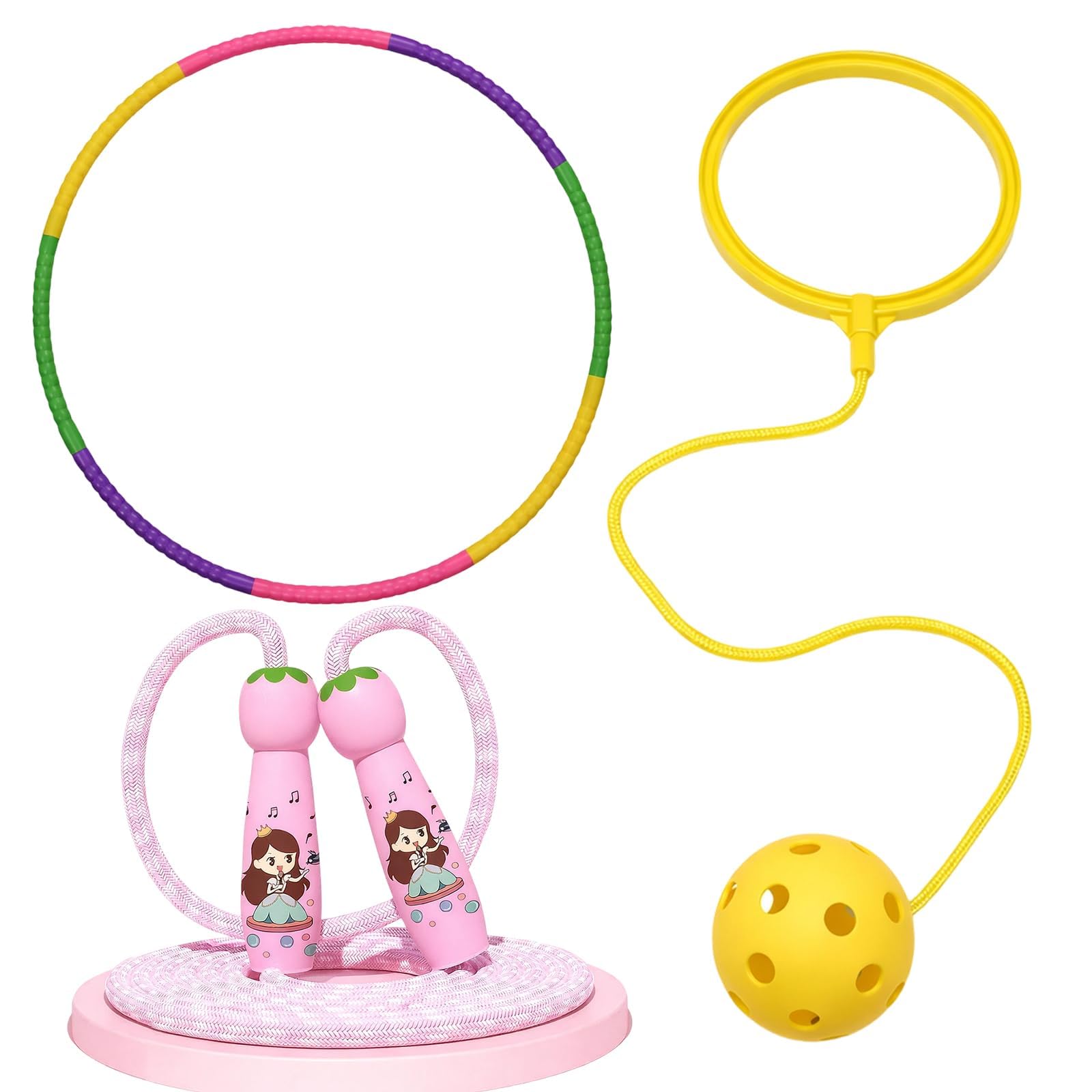 Kids Skipping Rope with Hula Hoop, 3-Piece Playground Equipment Set for Coordination Training and Fitness Exercise, Portable Exercise Gear for Outdoor and Indoor Activities