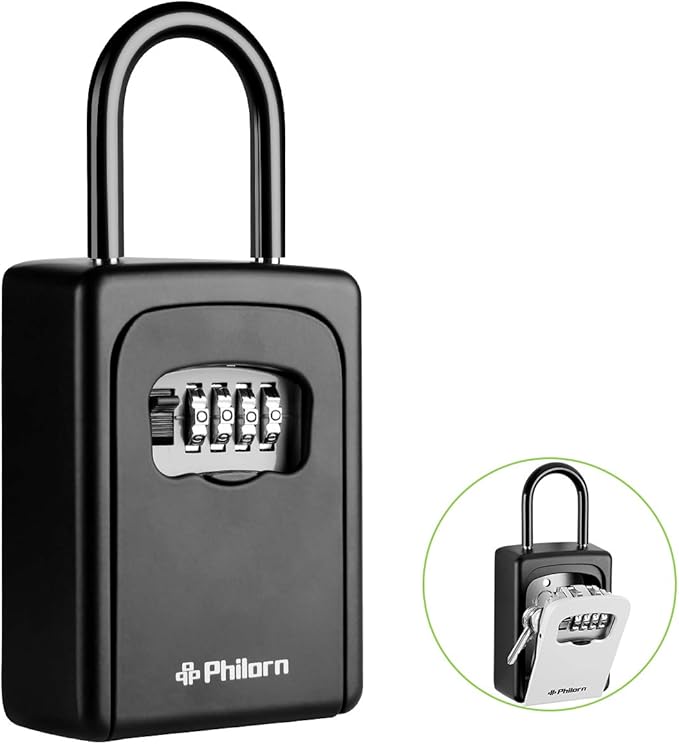 Philorn Portable Key Lock Box, 4Digit Combination Lockbox Resettable