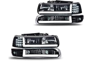 CNNELL LED Headlights Assembly Compatible with Chevy Silverado 1999-2002/ Suburban Tahoe 2000-2006, Smoky Lens Black Housing Clear Reflector, Left+Right