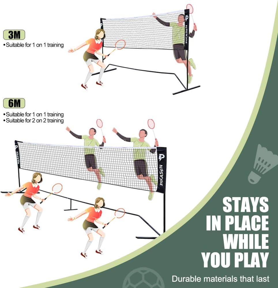 PIKASEN Portable Badminton Net Set - for Tennis, Soccer Tennis, Pickleball, Kids Volleyball - Easy Setup Nylon Sports Net with Poles : Sports & Outdoors