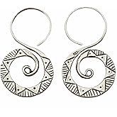 Sterling Silver Boho Hippie Spiral Earrings, Handmade Tribal Ethnic with Geometric Pattern 1 1/2 inches long Swirl Earrings, Gift for her