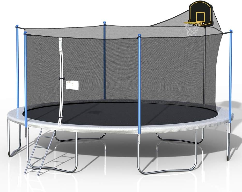 ASDFGH 16-Foot Circular Trampoline with Safety Fence, Basketball Stand and Ladder