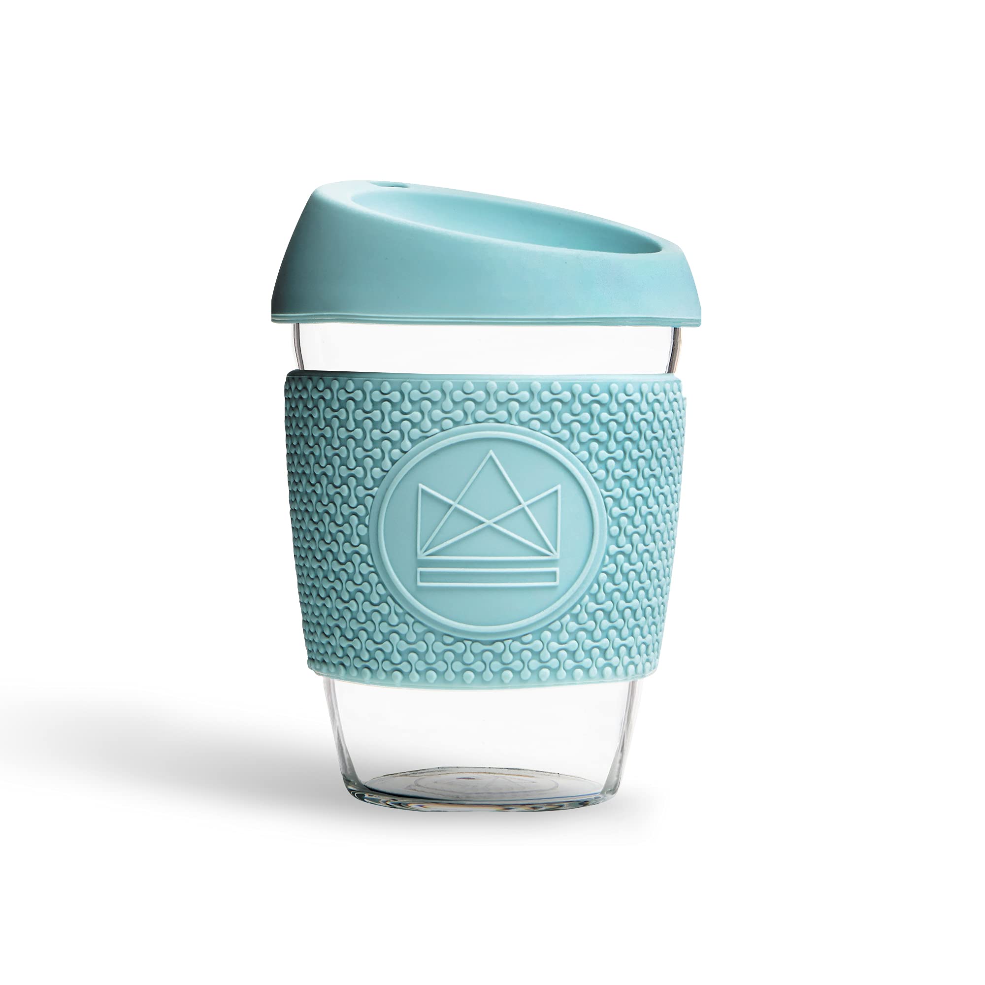 Neon Kactus Glass Coffee Cup | Reusable Glass Cup with Lid for Home or On the Go | Travel Coffee Cup | for Hot & Cold Drinks | Durable, Non-Permeable, Non-Slip, Splash-Proof | Sea Breeze, 12oz