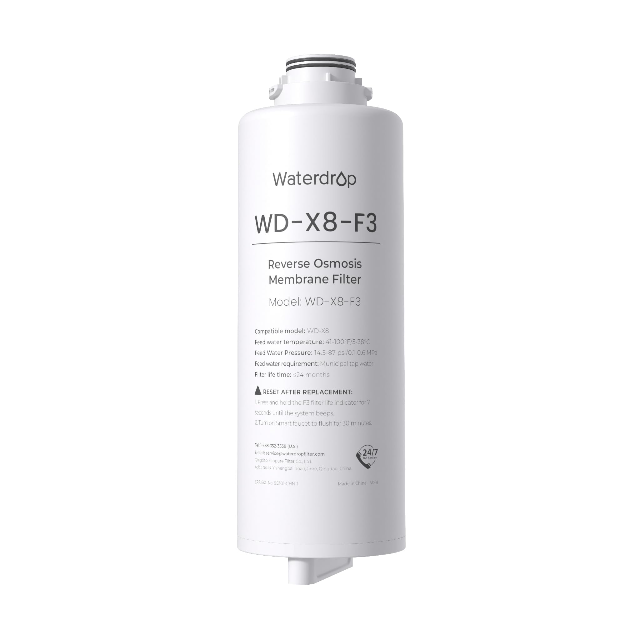 Waterdrop WD-X8-F3 Filter, Only Replacement for WD-X8 800 GPD Reverse Osmosis System, 24-Month Lifetime, Reduce PFAS