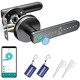BIWIBON Fingerprint Door Lock, Fingerprint Door Knob with 5 Unlock Options | App Control, Anti-Peep PIN, Auto-Lock, 100 Fingerprints &amp; Codes, Keyless Entry for Home, Office, Bedroom, Black CA03