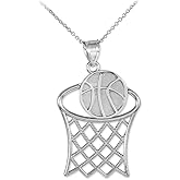 Claddagh Gold 925 Sterling Silver Basketball Hoop Sports Charm Pendant Necklace