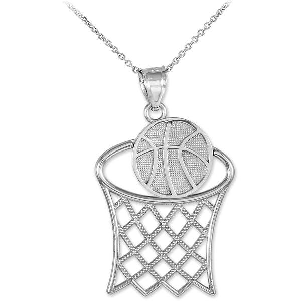 10k White Gold Basketball Charm Pendant – Hammered Finish Sports Jewelry