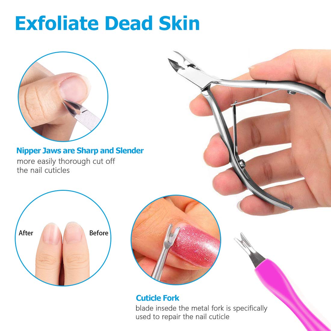 Nail Files Set Nail Art Tool Kit, Manicure Tools Set Including Cuticle Trimmer with Cuticle Pusher Cutter Toe Separator Nail Dust Brushes Grinding Polishing Blocks and Cuticle Nipper (10PCS) : Beauty