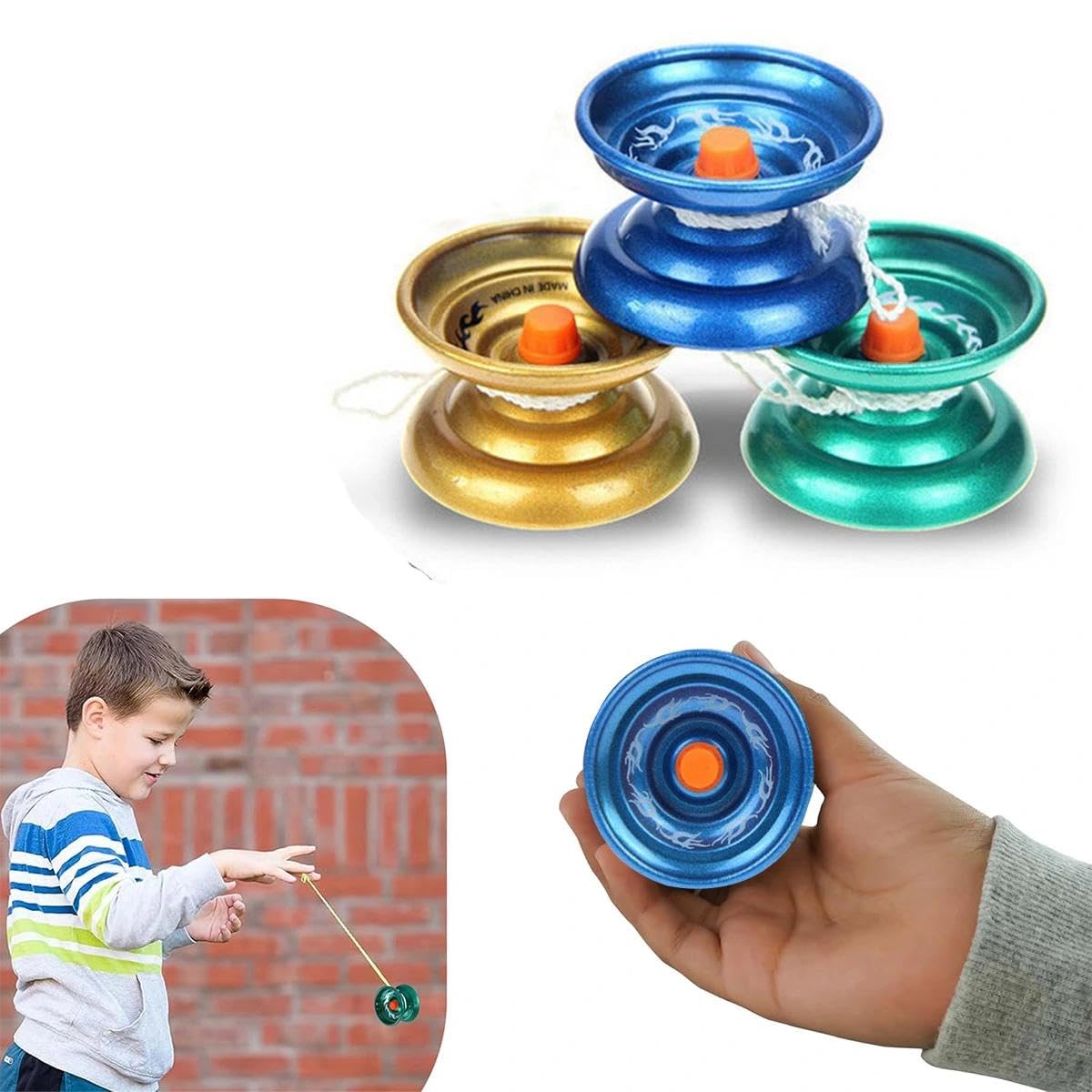 Aczyqws Alloy metal responsive yo-yo, aluminium yo-yo for beginners, stable and sturdy balance type, 1 extra string, suitable for children's play Diameter 5.5cm