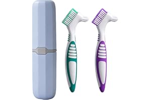 hongliang Professional Denture Care Kit,2Pcs Denture Cleaning Brush with Case,Multi-Layered Soft Bristles & Ergonomic Handle for Effective Denture Remover and Hygiene Maintenance