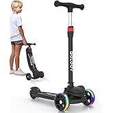 BELEEV A8 Scooter for Kids Ages 3-12, 3 Wheel Folding Scooter for Toddlers Girls Boys, LED Light-Up Wheels, 4 Adjustable Height, Lean to Steer, Extra Wide Wheels, Three Wheel Kick Scooter for Children
