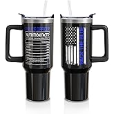 Sabobo Police Gifts 40oz Tumbler with Handle and Lid Straw, Stainless Steel Double Walled Vacuum Insulated Cup, Police Officer Retirement Graduation Birthday Gifts for Men Boys (1PC)