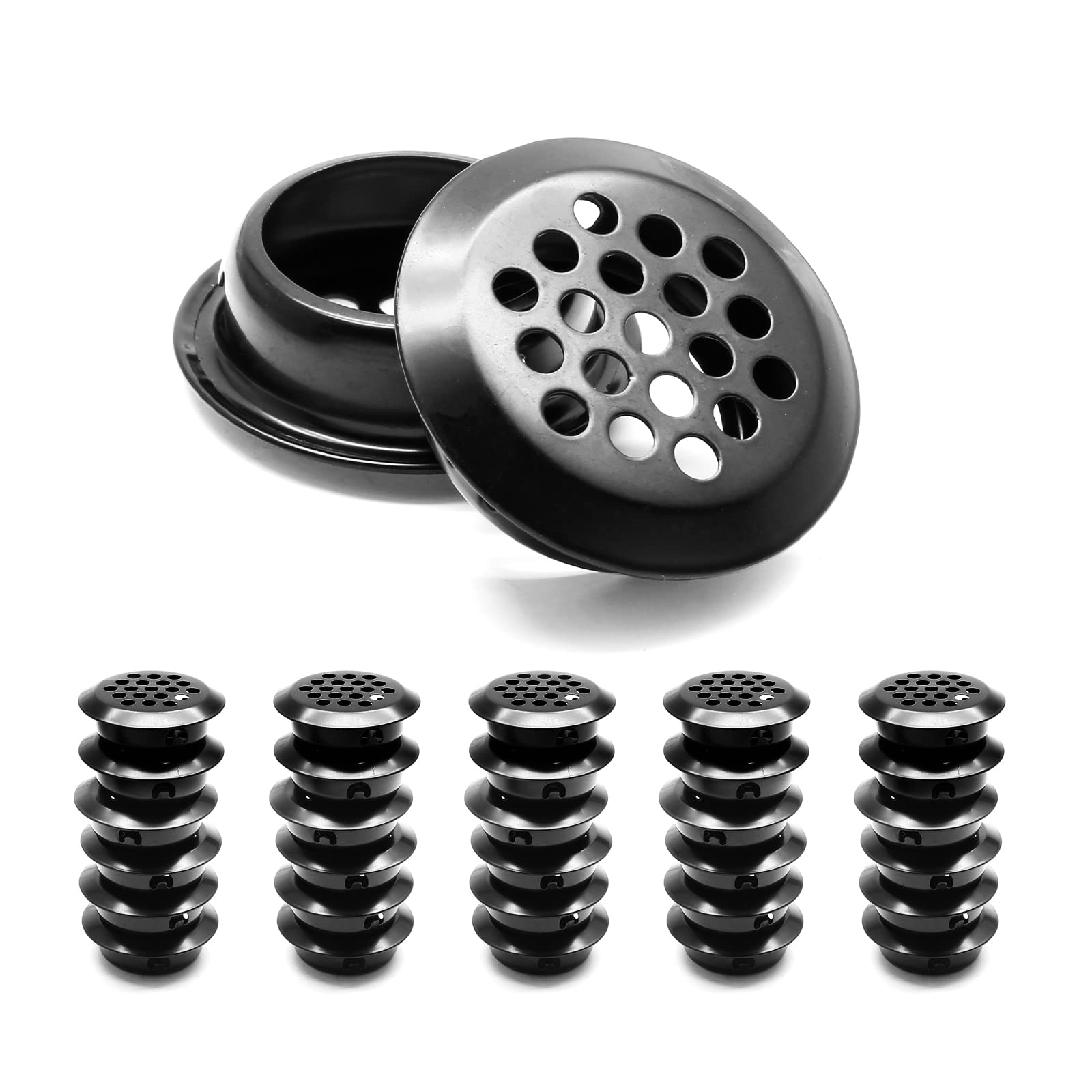 Cjueiom 30PCS Air Vent Louver 25mm Round Ventilation Grilles, Stainless Steel Mesh Hole Vent Circular Soffit Vent Cover, Black Wardrobe Vent Shoes Cabinet Vent for Bookcase Cupboard Drawer Bathroom