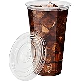 YEEHAW 24 oz. - 100 Pack Clear Plastic Cups With Lids, Disposable Iced Coffee Cups with Flat Lids, Crystal Smoothie Cup for Party, Lemonade Stand, Cold Drinks, Juice, Milkshake
