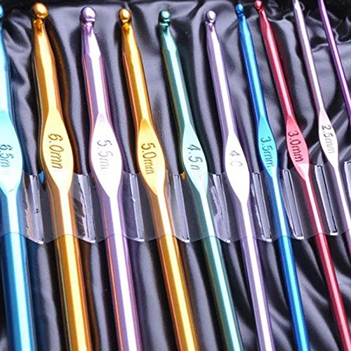 Xigeapg Mixed Aluminum Handle Crochet Hooks Kit Bamboo Knitting Knit Needles Weave Yarn 2 Set 42 PCS with Case - Thumbnail 6