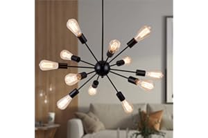 LIGHTDAMY Sputnik Chandeliers Black, Modern 12-Light Farmhouse Pendant Light Mid Century Lighting Vintage Industrial Ceiling Hanging for Living Dining Room, Bedroom, Kitchen Island, Foyer