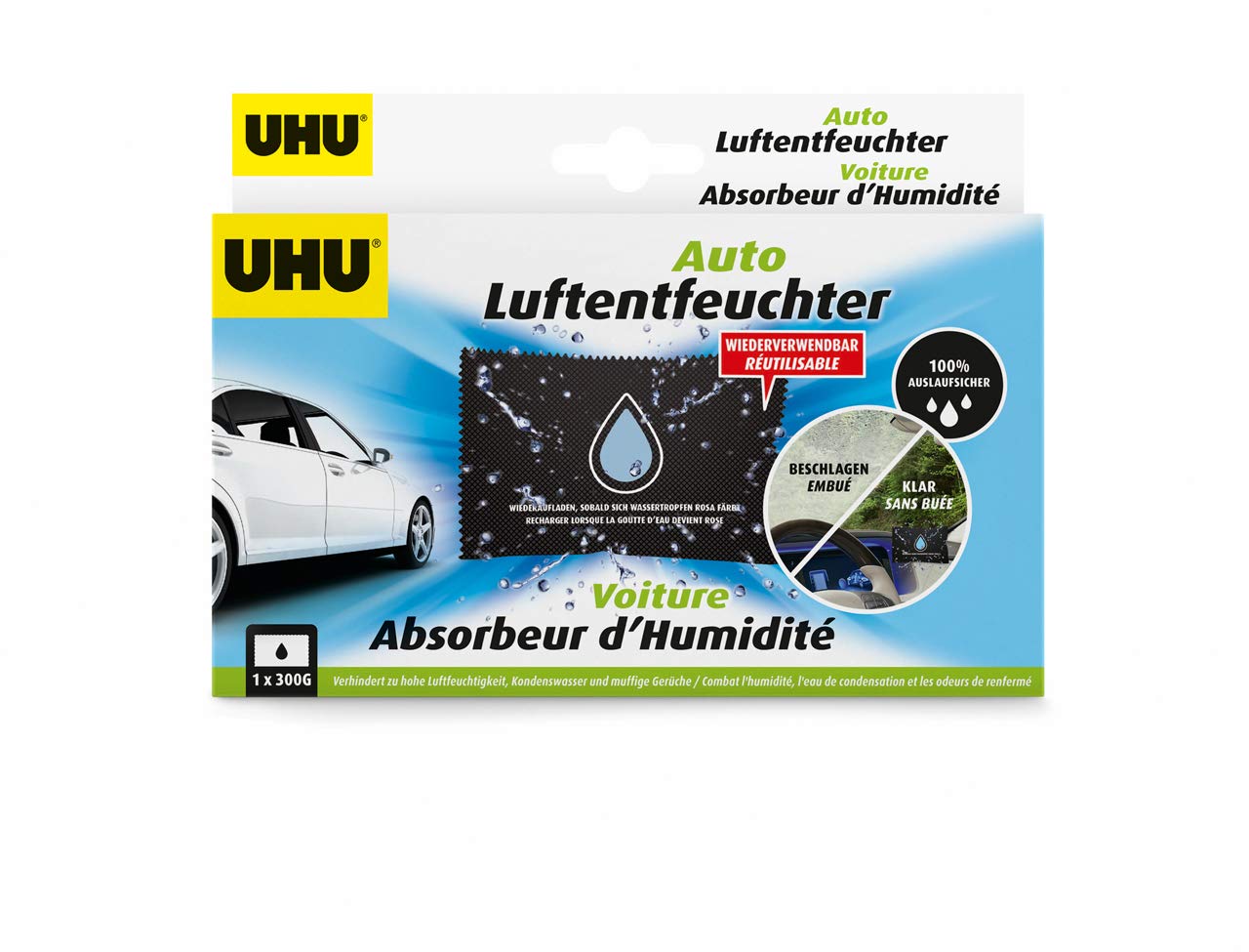 UHU Lufentfeuchter Auto, Gegen Feuchtigkeit, muffige Gerüche und Beschlagene Scheiben im Auto