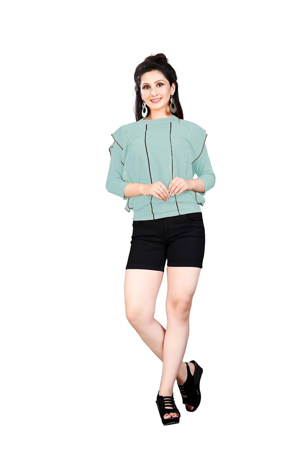 leriya fashion women's diamond crepe plain western wear top