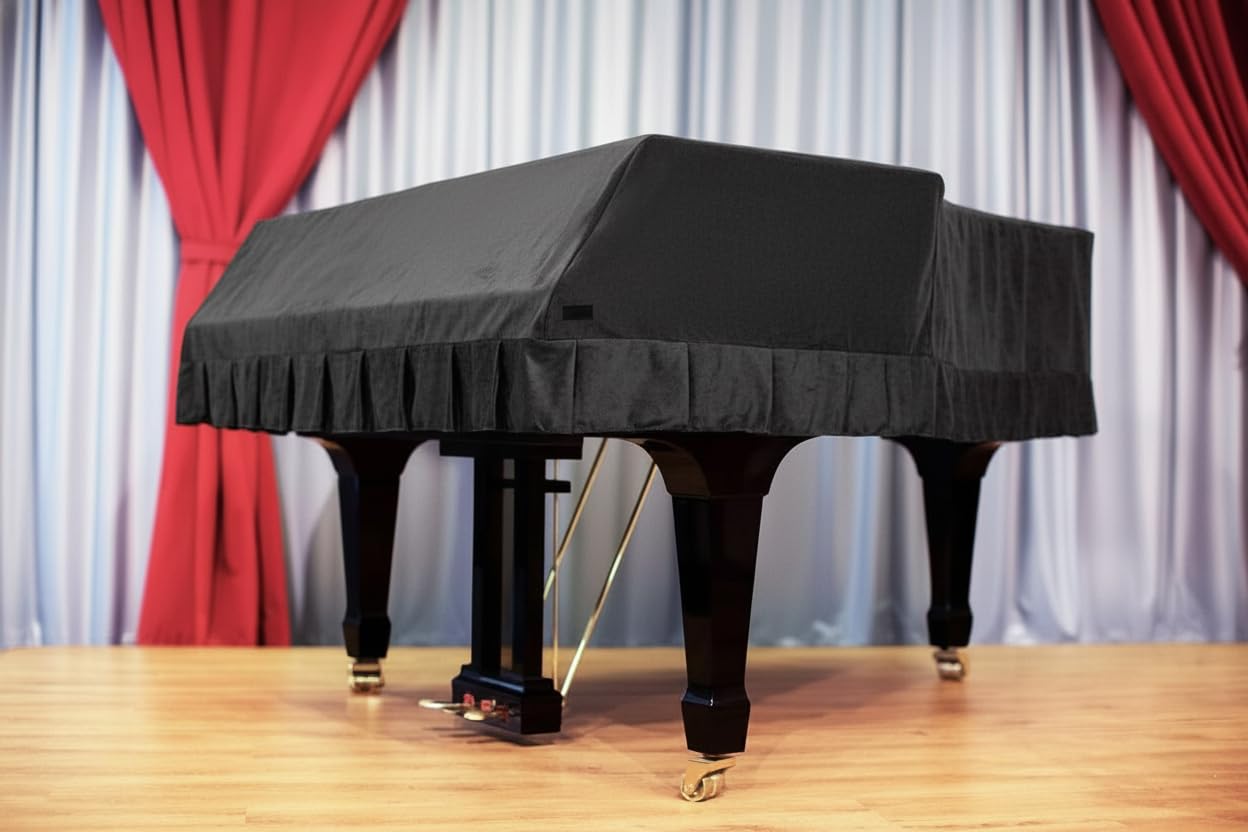Clairevoire Grandeur: Premium Velvet Grand Piano Cover | Handcrafted | Luxury-grade Velvet | Anti-dust/blemish/scratch | For Yamaha, Steinway, Kawai and many others (midnight black, GC2)