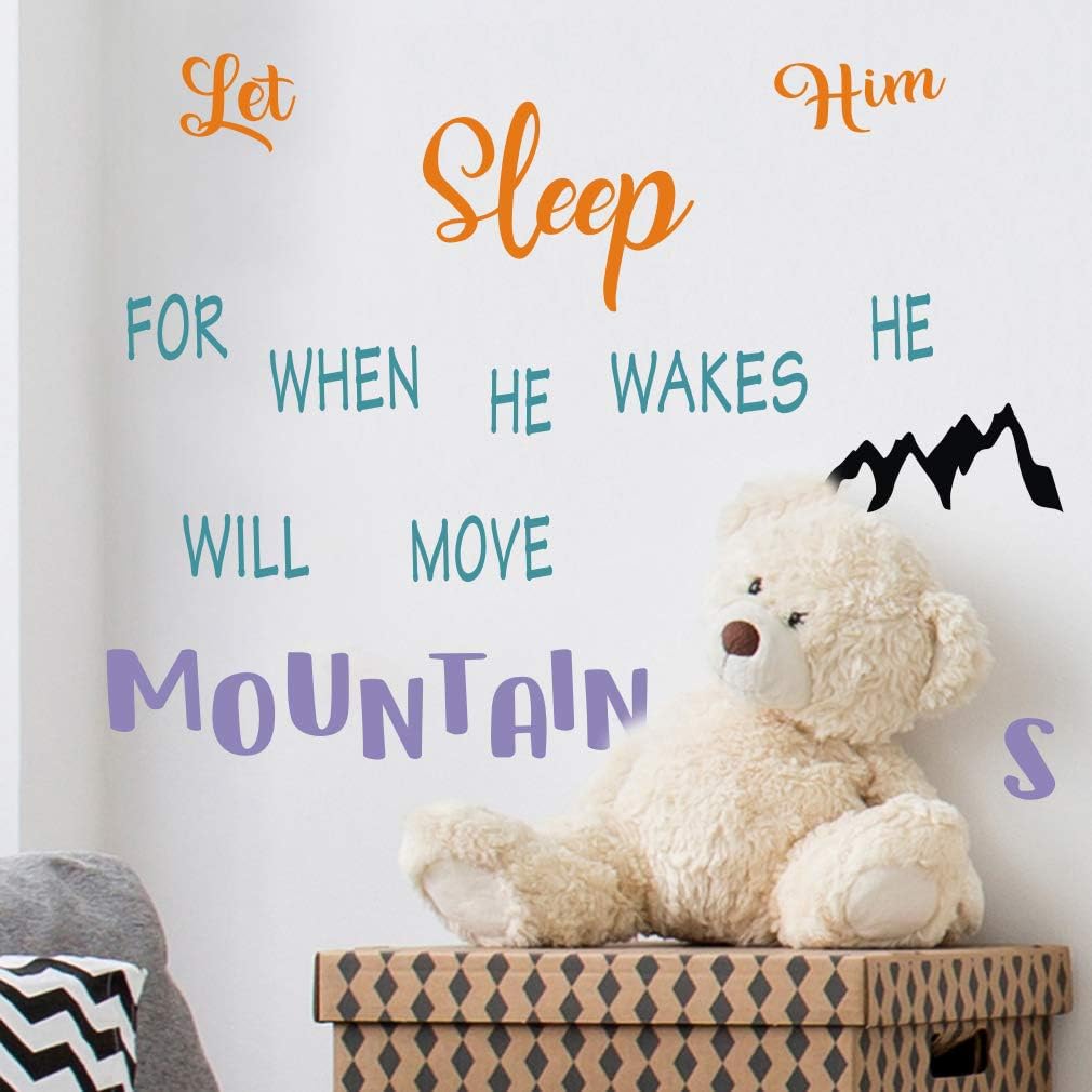TOARTi Let Him Sleep for When He Wakes He Will Move Mountain Wall Decals, Inspirational Quotes Wall Stickers, Stars Dots Mountain Wall Art for Boys Playroom Bedroom Decor