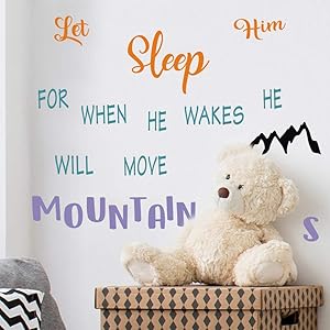 TOARTi Let Him Sleep for When He Wakes He Will Move Mountain Wall Decals, Inspirational Quotes Wall Stickers, Stars Dots Mountain Wall Art for Boys Playroom Bedroom Decor