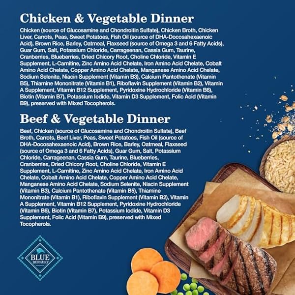 BLUE BUFFALO HOMESTYLE RECIPE BEEF DINNER AND CHICKEN DINNER SENIOR WET DOG FOOD VARIETY PACK 12.5 OZ. COUNT OF 6