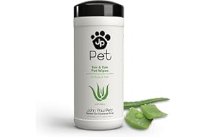John Paul Pet Ear & Eye Pet Wipes for Dogs and Cats, 2 in 1, Safe, Clean Face, Infused with Aloe, pH Balanced, Cruelty Free, Paraben Free, Made in USA, Unscented, White, 7" x 7"
