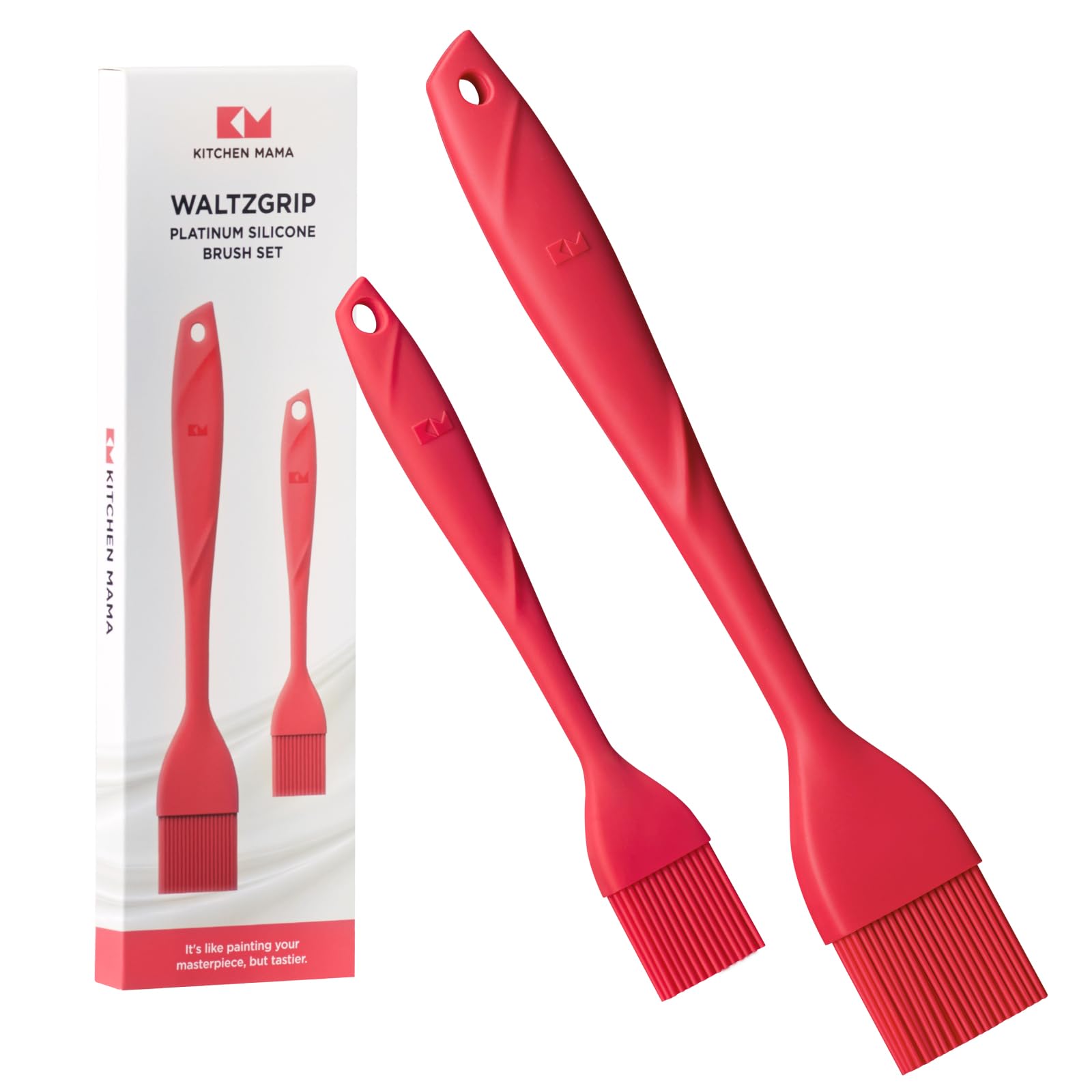 Kitchen Mama WaltzGrip Platinum Silicone Basting Pastry Brush: Set of 2 Heat-Resistant Brushes for Cooking, Baking, Grilling, and Spreading Oil or Butter - Dishwasher-Safe (Red)