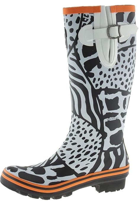 Evercreatures Damen Knie Gummi Wellies Wild & weißes Muster - Verschiedene Größen