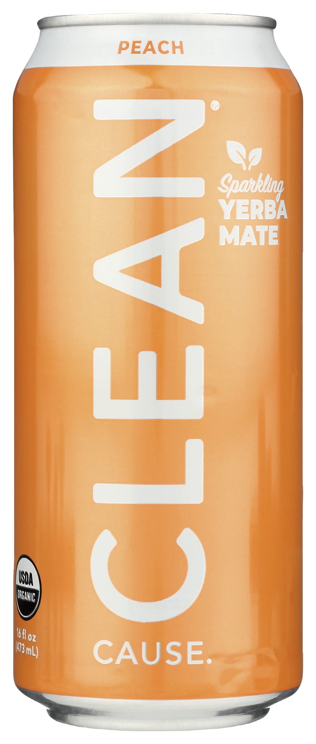 Clean Cause Peach Organic Sparkling Yerba Mate 16 oz (Pack of 12)
