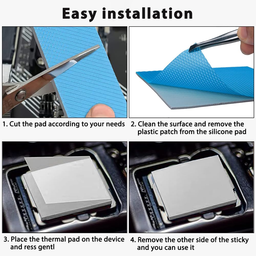 Aukuoy 3er-Pack 12,8 W/mK Wärmeleitpads, 100 x 100 x 0,5 mm/1 mm/1,5 mm Hochtemperatur-hitzebeständige Silikonfett-Wärmeleitpads für PC-Laptop-Kühlkörper, CPU, GPU, LED, SSD, IC, SMD-Kühler 4