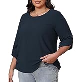 CARRROTMOB Plus Size Women's Summer Chiffon Blouses Bell Short Sleeve T-Shirts Casual Crew Neck Loose Flowy Plus Size Tops