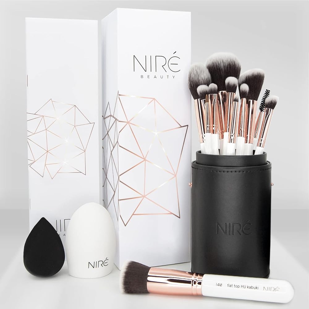 Niré Beauty 15-Piece Vegan Makeup Brush Set with Case & Accessories